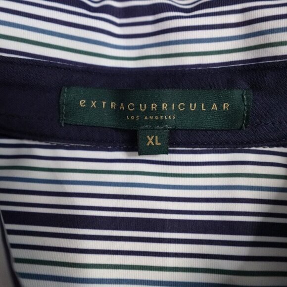 Extracurricular Polo Shirt Mens XL Blue Striped Pocket - Picture 3 of 6
